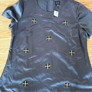Saks Fifth Avenue Black Blouse with Gold Embellishments